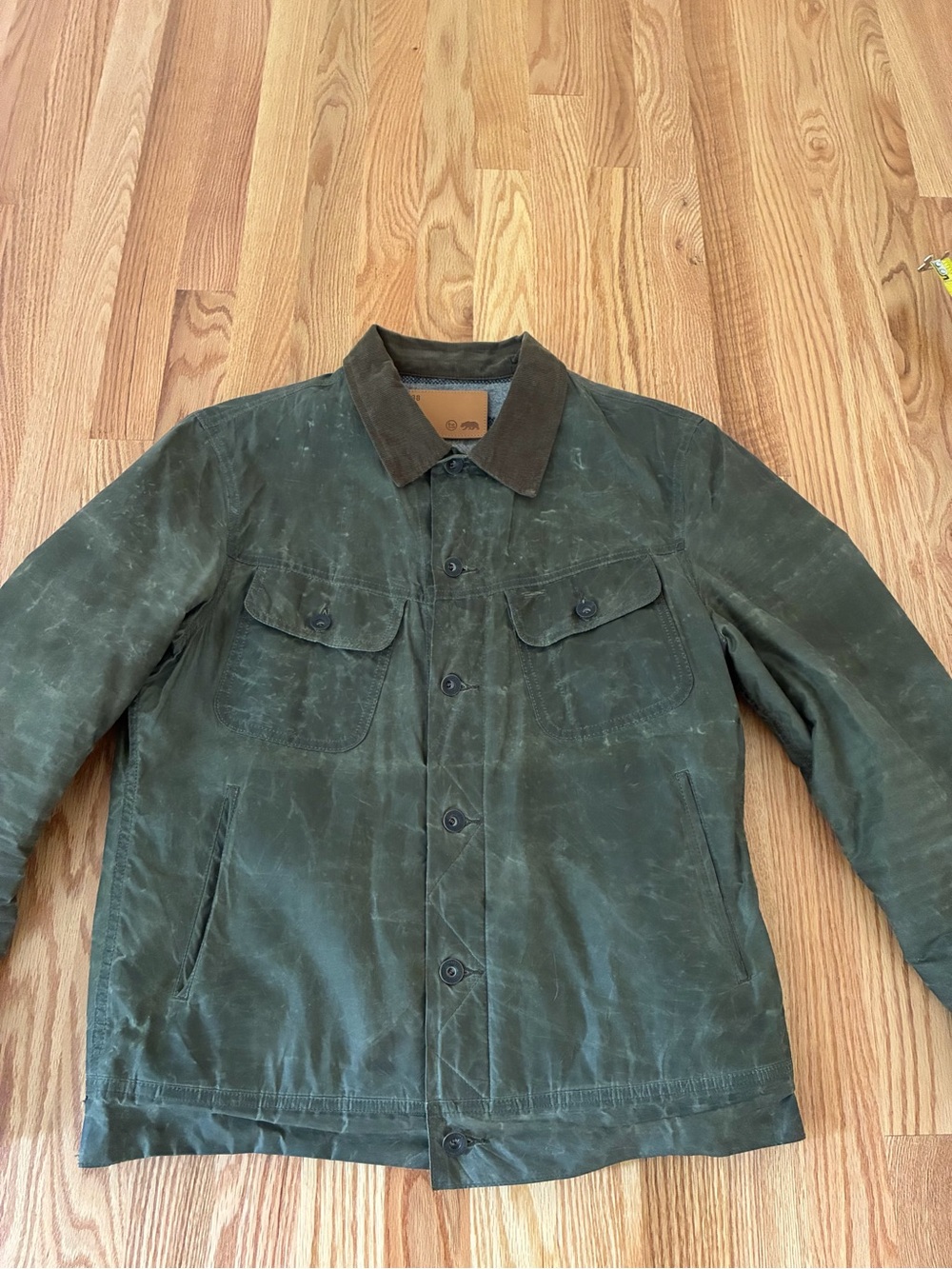 Taylor Stitch Long Haul Jacket in wool-lined waxed olive, size 38